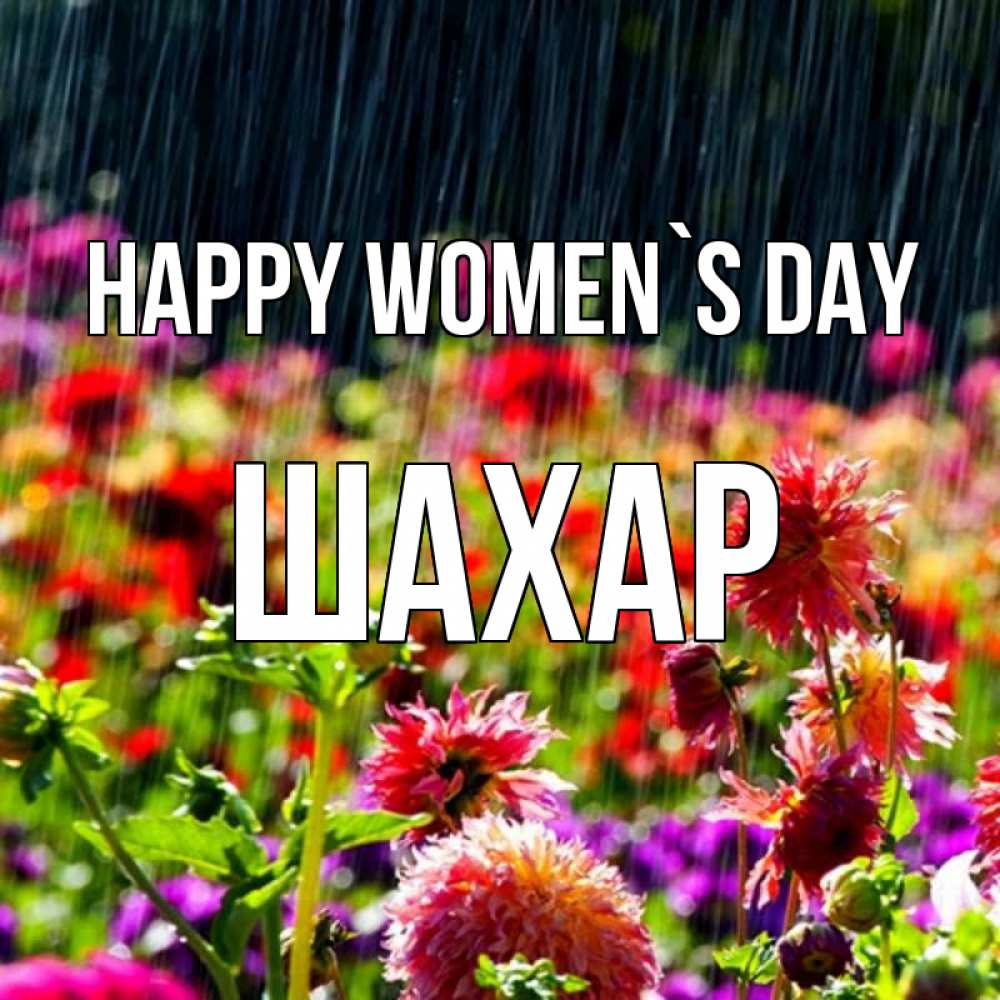 Greetings card с именем, ШАХАР happy women`s day цветы под дождиком к международному женскому дню Greetings with text for free download 